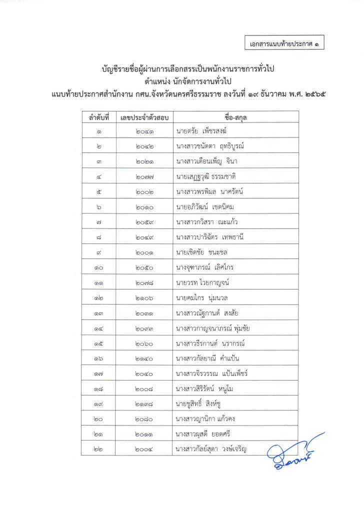 7. ประกาศ บัญชีรายชื่อผู้ผ่านการสรรหาและเลือกสรรเป็นพนักงานราชการทั่วไป ตำแหน่ง ครู กศน.ตำบล ตำแหน่ง นักจัดการงานทั่วไป และ ตำแหน่ง บรรณารักษ์ สังกัดสำนักงาน กศน.จังหวัดนครศรีธรรมราช